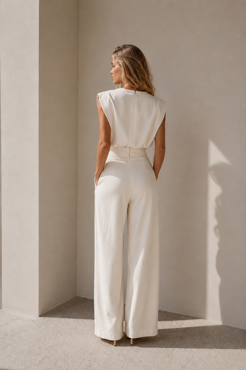 LUNA — Cream Wide-Leg Jumpsuit