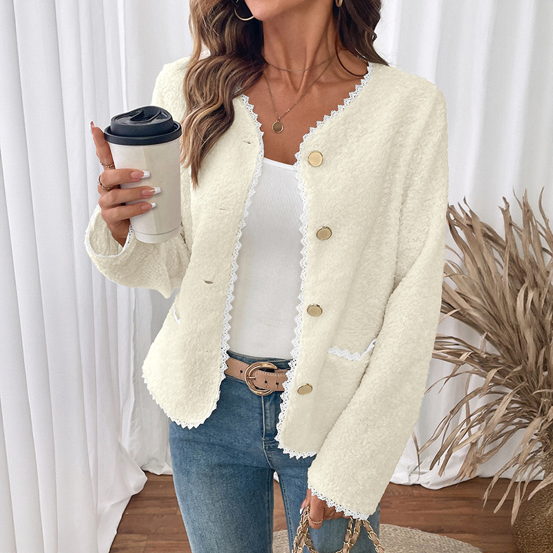 Sablelle Lace Detail Button Up Long Sleeve Outerwear