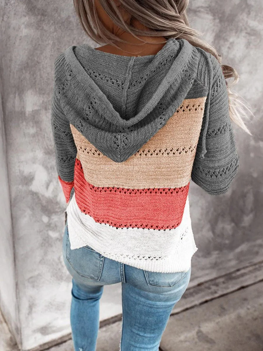 Sablelle Unique Color Block Print Hoodie Sweater