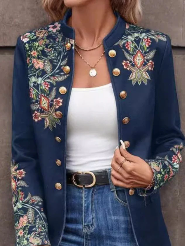 Sablelle Popular Floral Print Collarless Outerwear