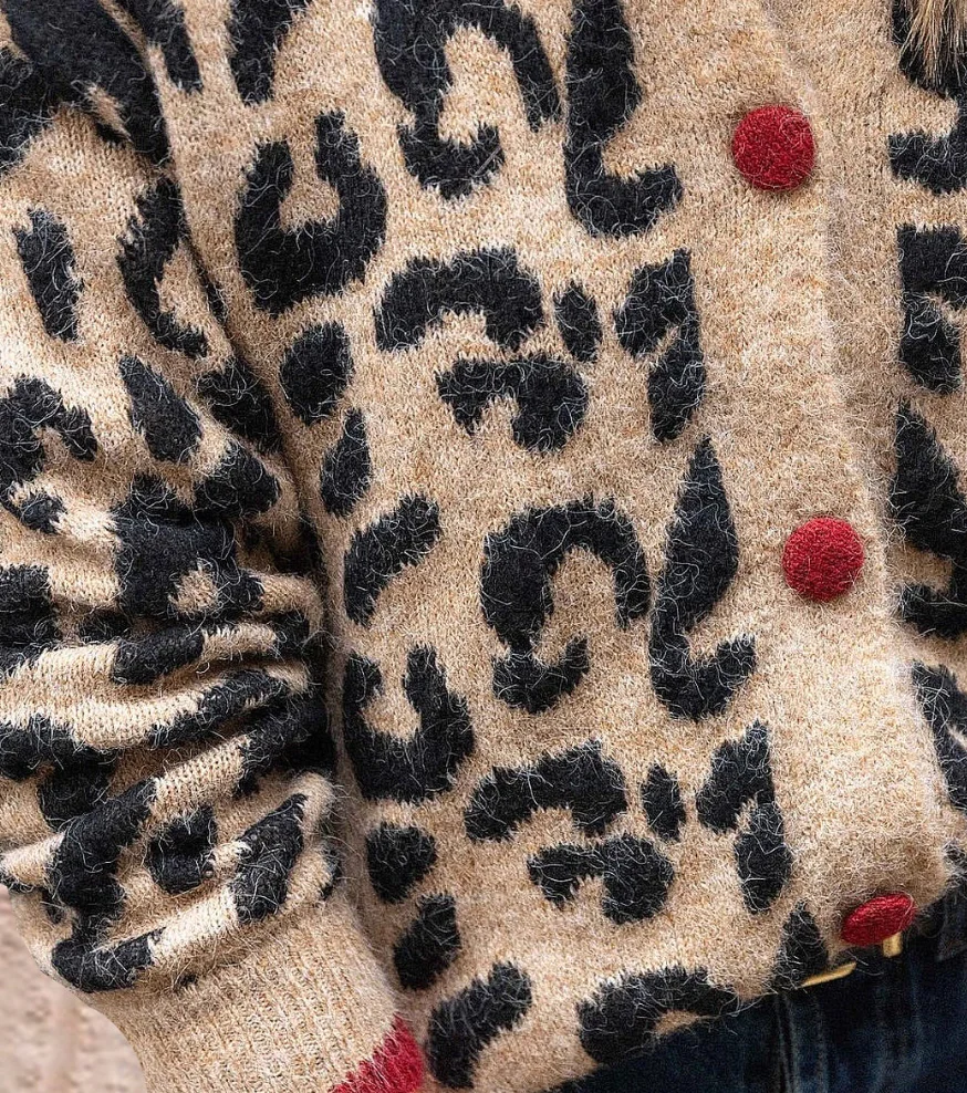 Sablelle Unique Brown Leopard Print Long Sleeve Cardigan