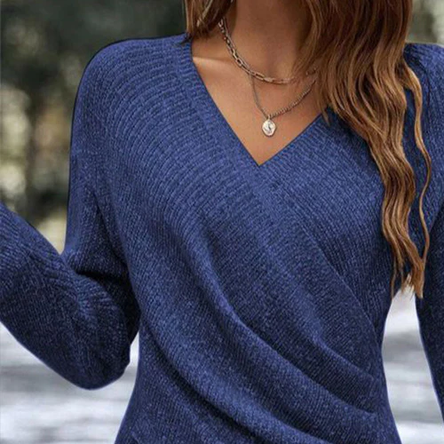 Sablelle Navy Plain V-Neck Long Sleeve Sweater