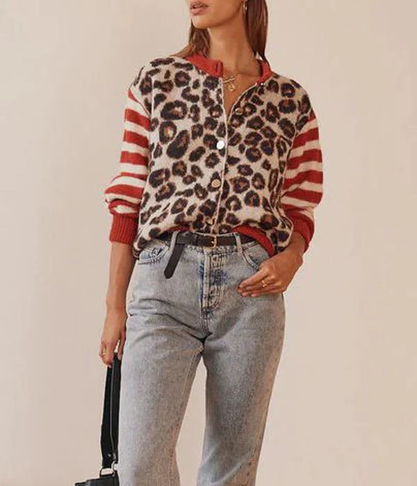 Sablelle Unique Leopard Collarless Long Sleeve Cardigan