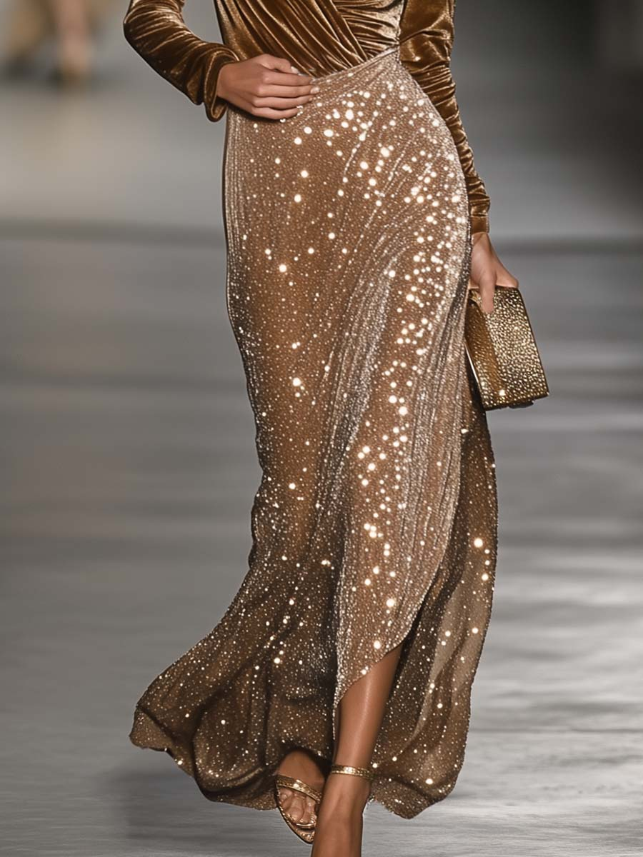 Sablelle Gorgeous V-Neck Long Sleeve Maxi Dress