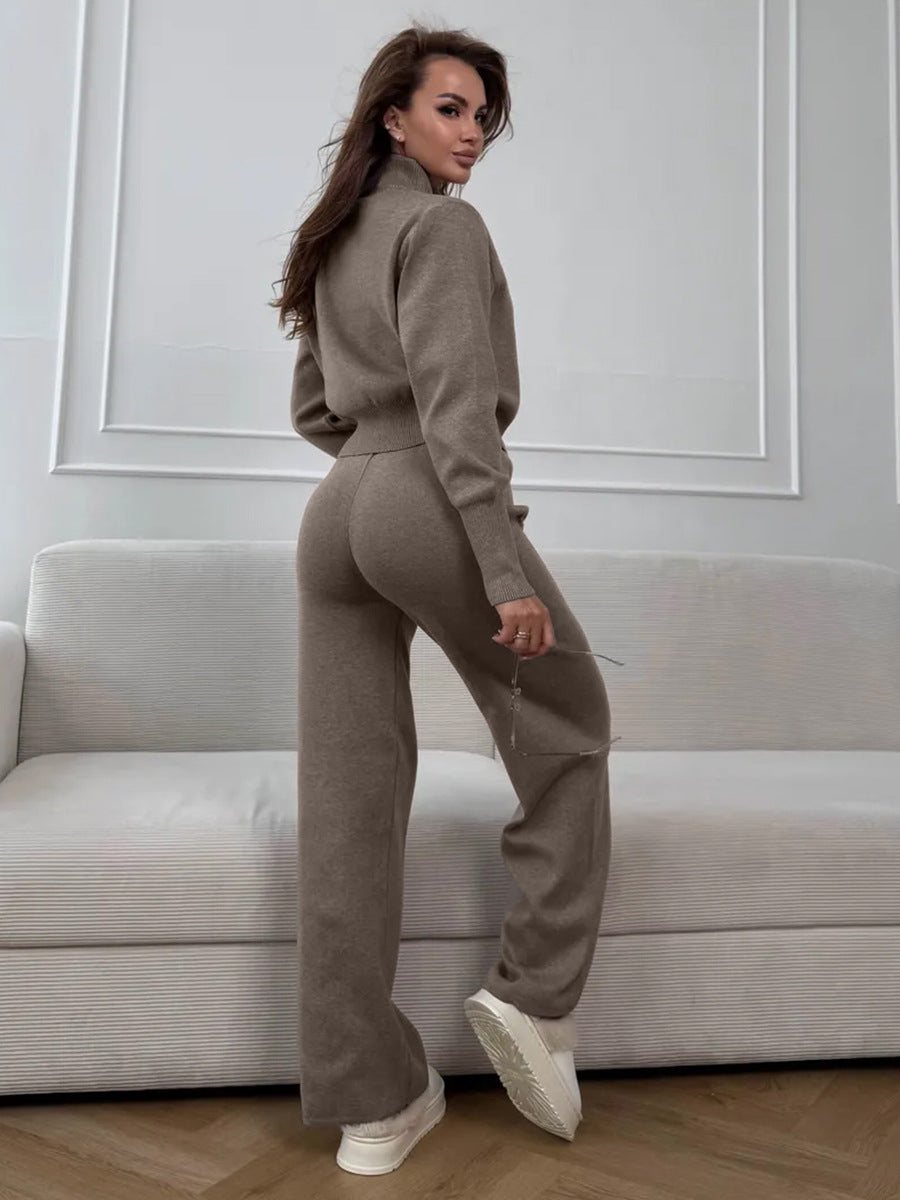 Emily™ | Drawstring Wide Leg Pants And Zip Jacket Set