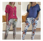 Evelyn™ | Solid Blouse And Casual Floral Print Pants