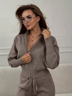 Emily™ | Drawstring Wide Leg Pants And Zip Jacket Set