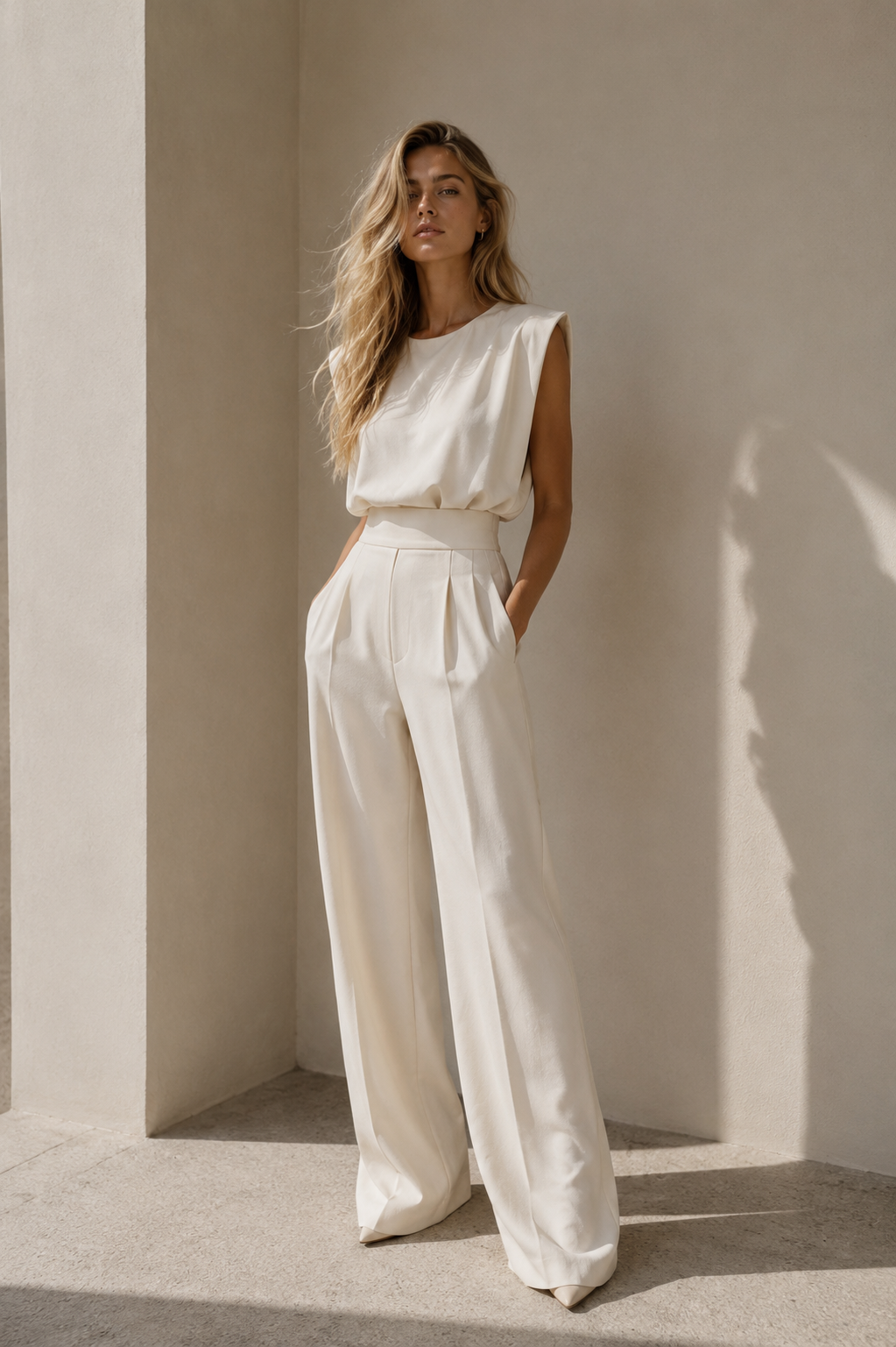 LUNA — Cream Wide-Leg Jumpsuit
