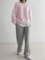 Sablelle Pink Plain Long Sleeve Round Neck Sweater