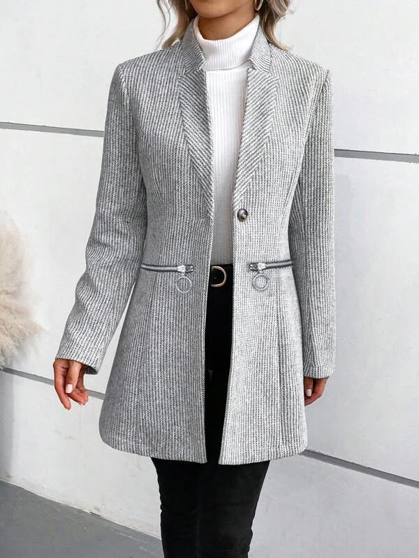 Sablelle Grey Plain Pocket Long Sleeve Outerwear