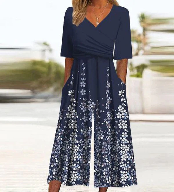Sablelle Navy Side Pocket Short Sleeve Jumpsuit