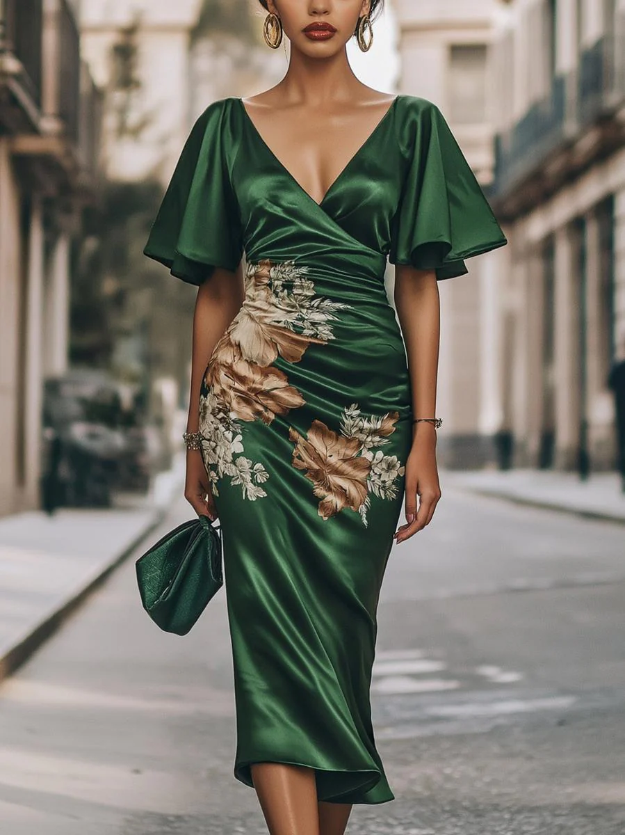 Sablelle Gorgeous Short Sleeve V-Neck Midi Dress