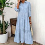 Sablelle Breezy Striped Print 3/4 Sleeve Maxi Dress