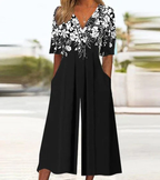Sablelle Black Floral Print Half Sleeve Jumpsuit