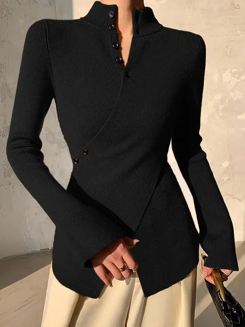 Sablelle Modern Black Plain V-Neck Sweater