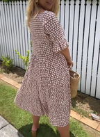 Sablelle Khaki Short Sleeve Round Neck Midi Dress