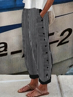 Sablelle Black Striped Print Side Pocket Pants