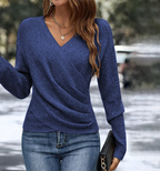 Sablelle Navy Plain V-Neck Long Sleeve Sweater