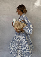Sablelle Blue V-Neck 3/4 Sleeve Mini Dress