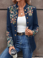Sablelle Popular Floral Print Collarless Outerwear