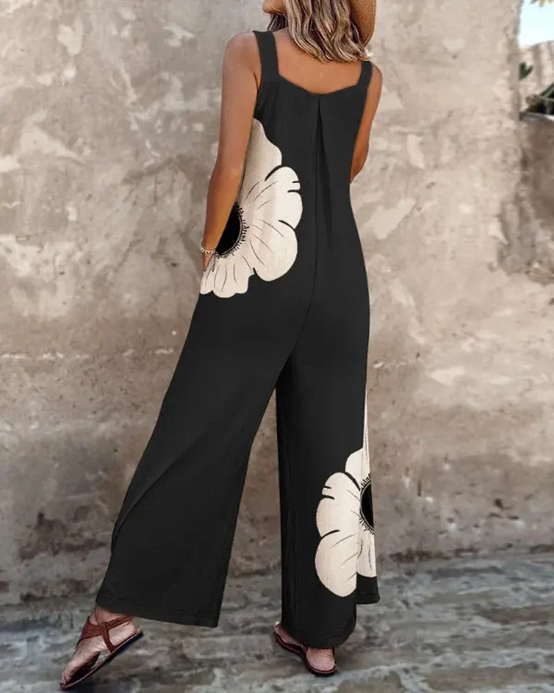 Sablelle Elegant Sleeveless Floral Print Jumpsuit