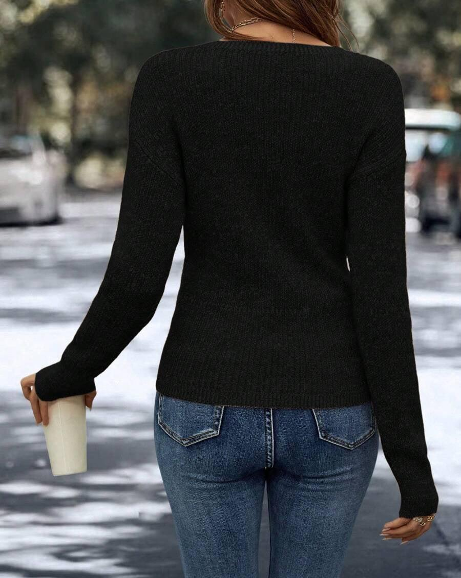 Sablelle Black Plain V-Neck Sweater