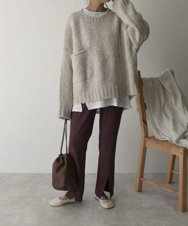 Sablelle Oversized Ivory Pocket Front Sweater
