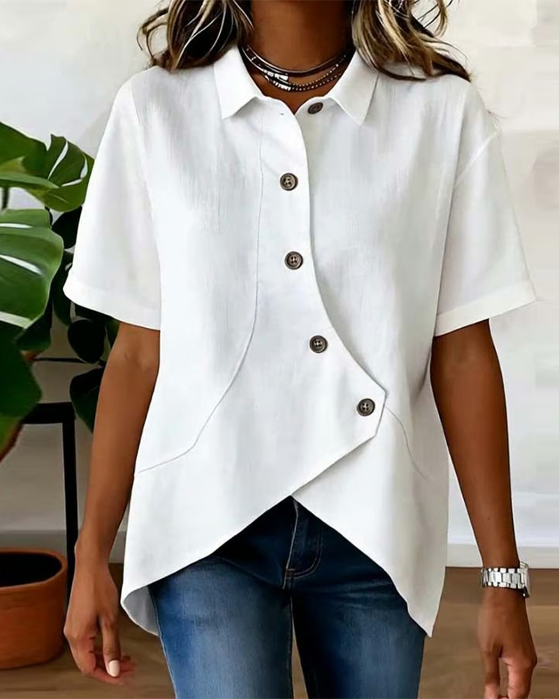 Julia – Asymmetric Cotton‑Linen Blouse with Buttons