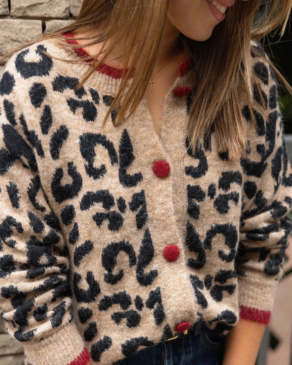 Sablelle Unique Brown Leopard Print Long Sleeve Cardigan