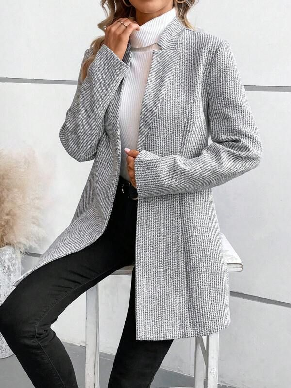 Sablelle Classy Print Collarless Long Sleeve Outerwear