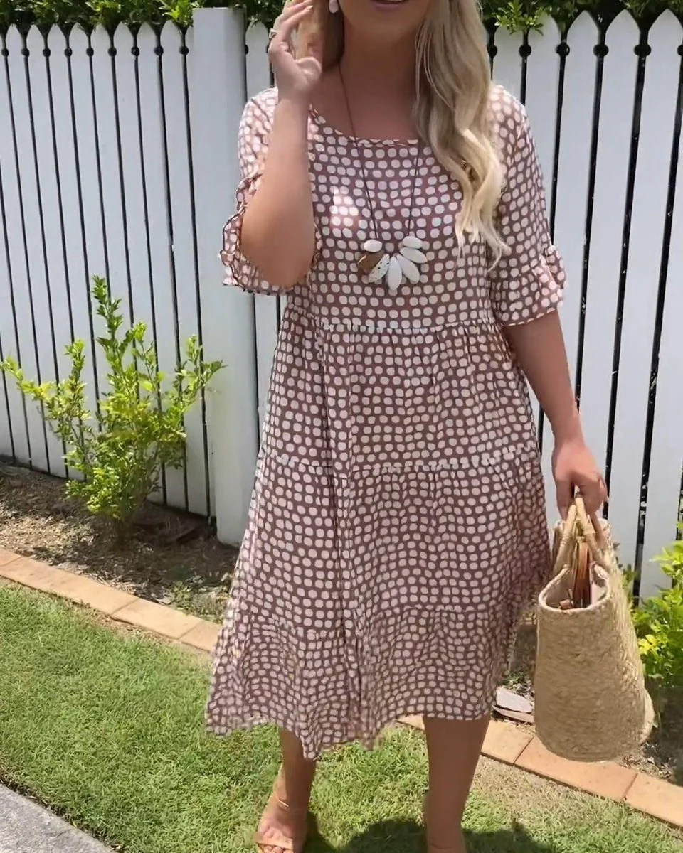 Sablelle Khaki Short Sleeve Round Neck Midi Dress