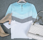 Sablelle Blue Skies Chevron Zipper Sweater