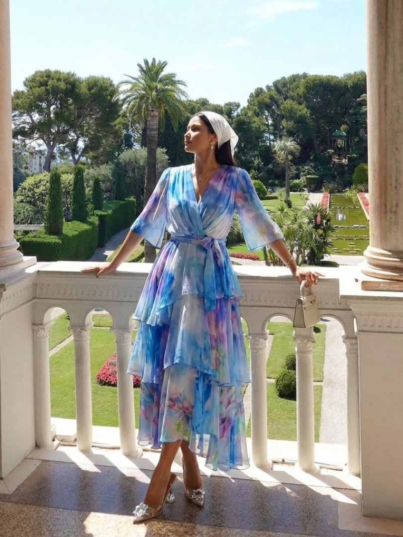Celeste™ | Flowing Tie-Waist Maxi Dress