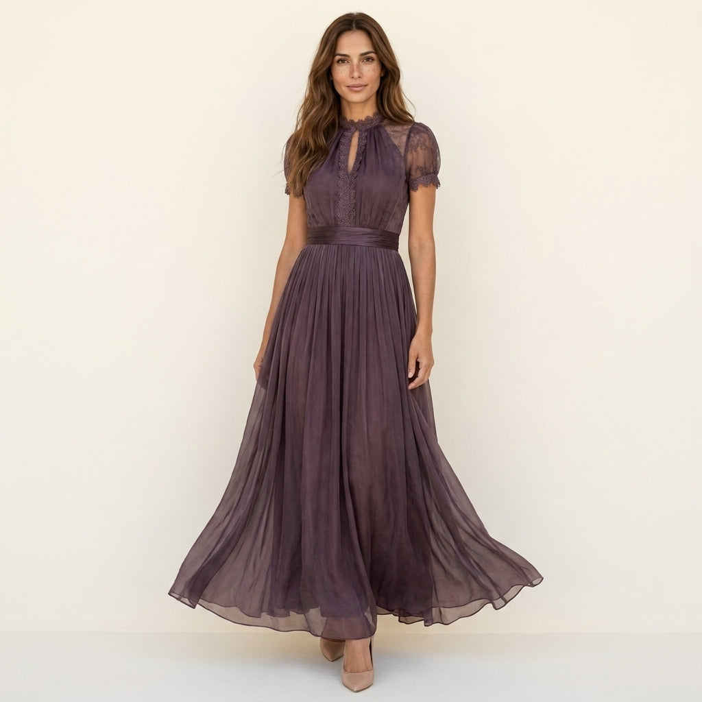 Flavia | Long dress with lace neckline