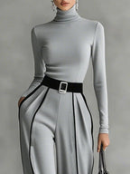 Emily™ | High Neck Long Sleeve Top And Wide Leg Pants Set