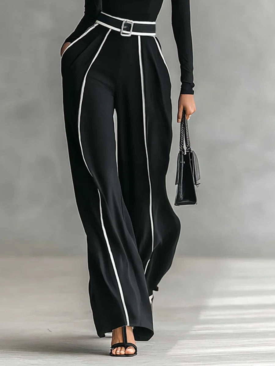 Emily™ | High Neck Long Sleeve Top And Wide Leg Pants Set