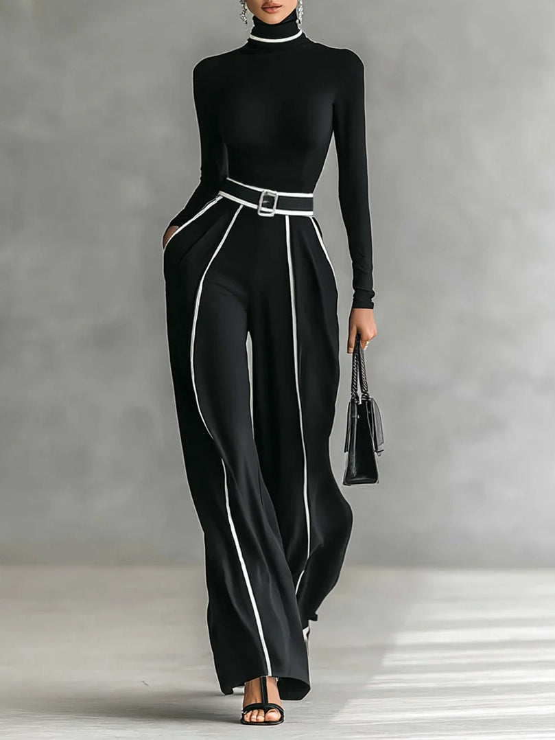 Emily™ | High Neck Long Sleeve Top And Wide Leg Pants Set