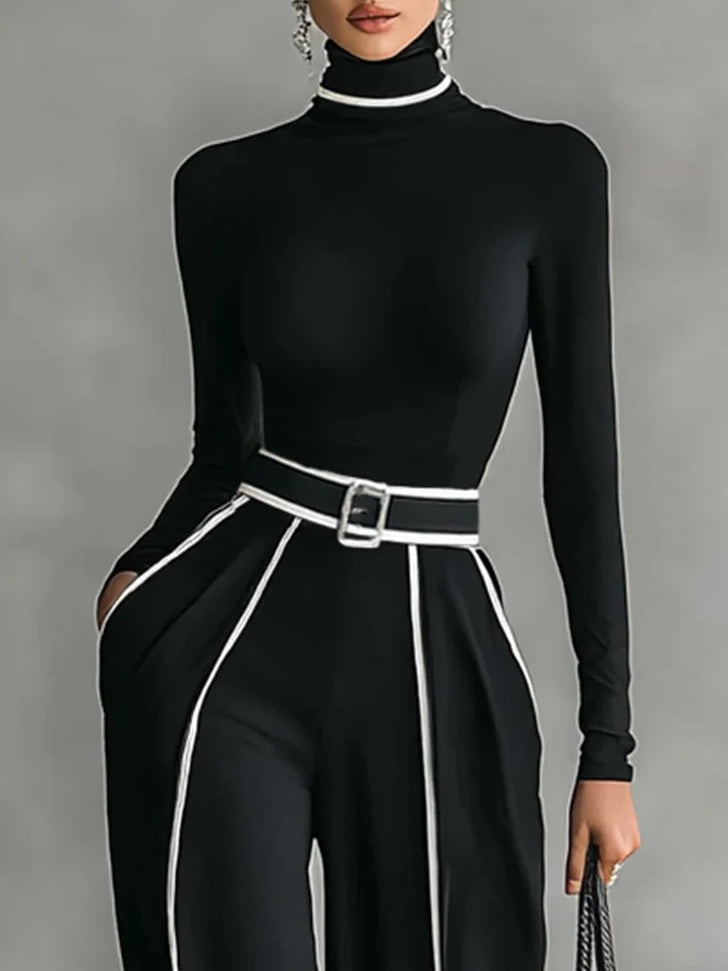 Emily™ | High Neck Long Sleeve Top And Wide Leg Pants Set