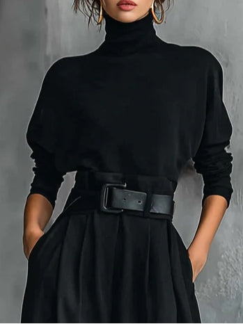 Isabella™ | Turtleneck Long Sleeve Top And Straight Leg Pants Set