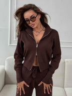 Emily™ | Drawstring Wide Leg Pants And Zip Jacket Set