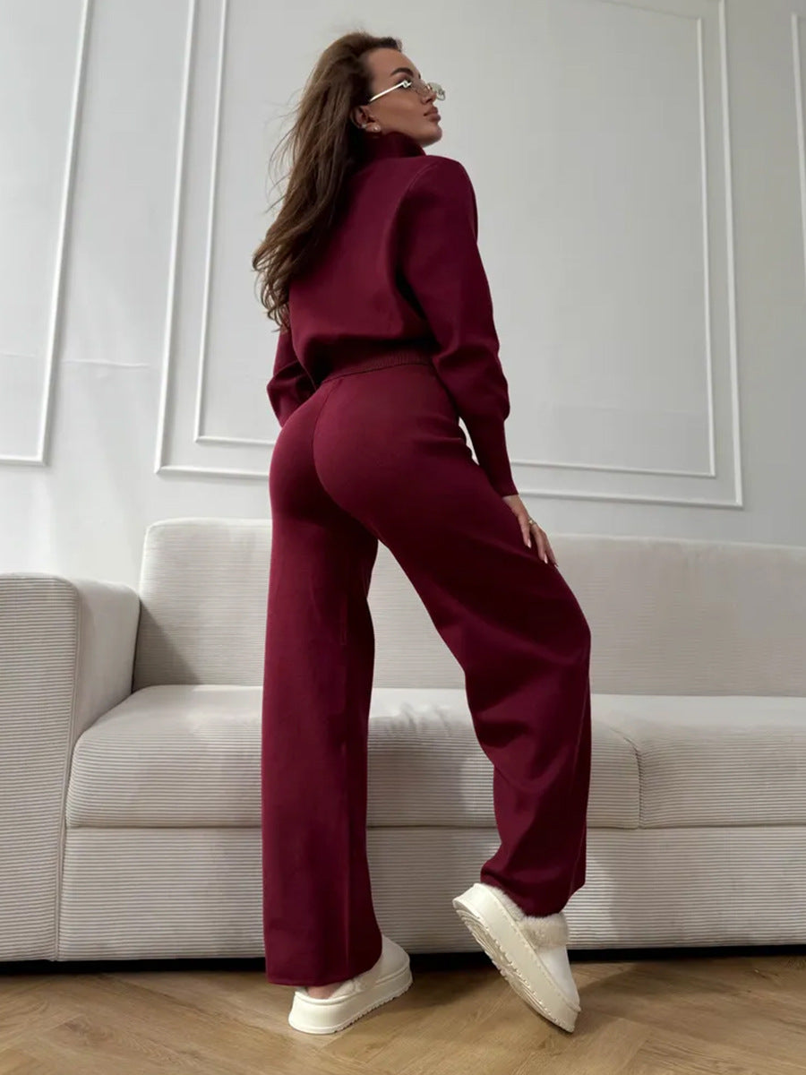Emily™ | Drawstring Wide Leg Pants And Zip Jacket Set