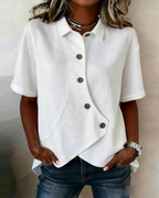 Julia – Asymmetric Cotton‑Linen Blouse with Buttons
