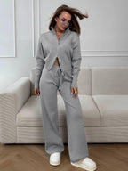 Emily™ | Drawstring Wide Leg Pants And Zip Jacket Set